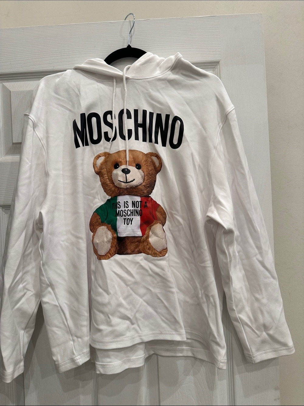 Moschino White Hoodie with Teddy Bear Graphic